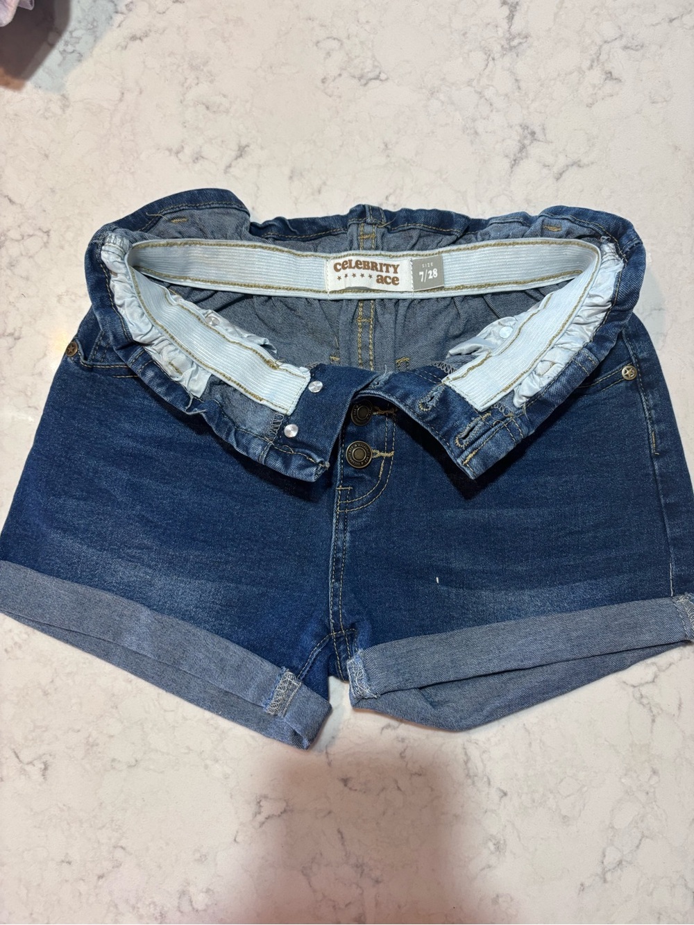 Celebrity Ace Dark Blue Roll-Cuff Denim Shorts for Women